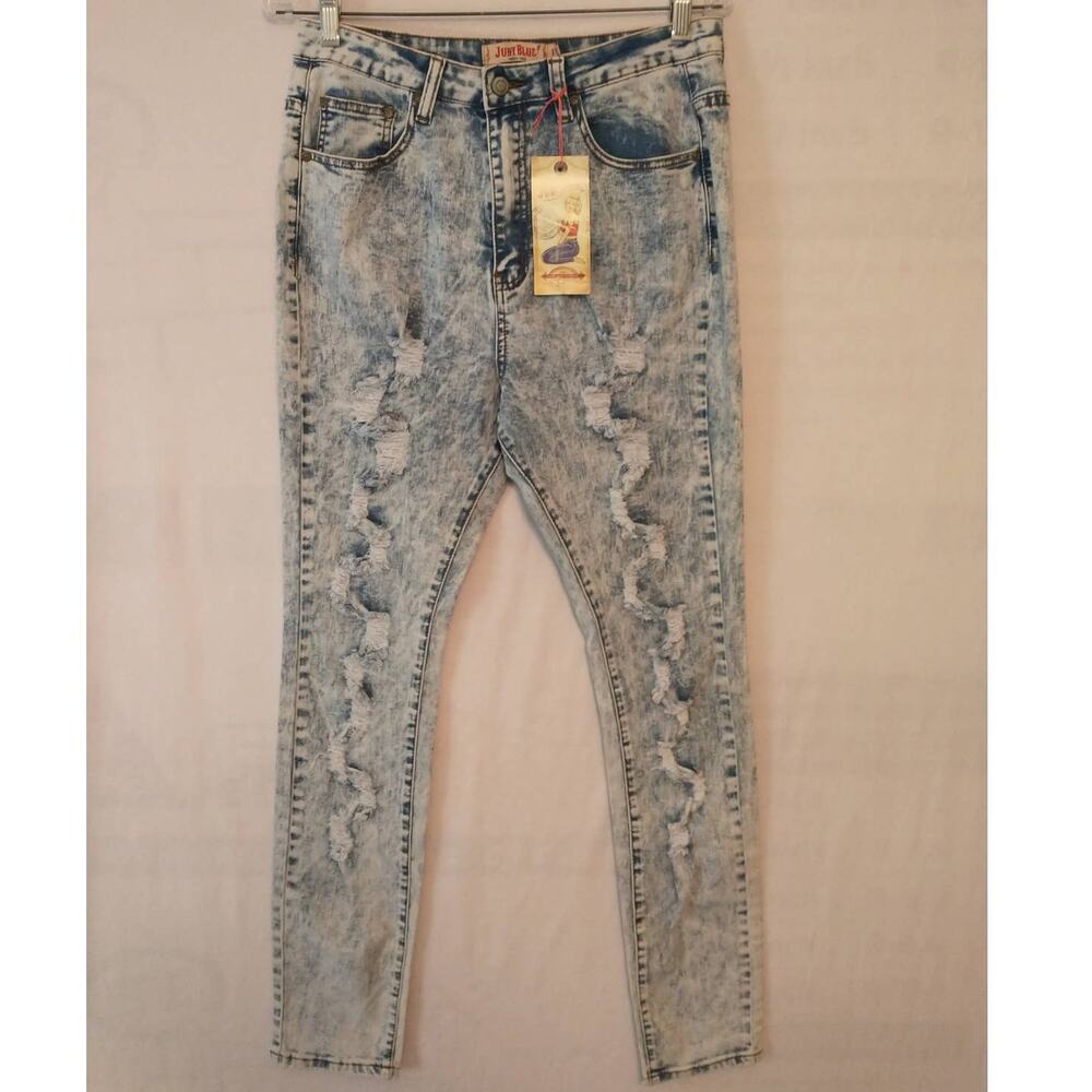 Judy Blue Skinny Stretch Distressed Jeans. Women's Size 13. Medium Blue.